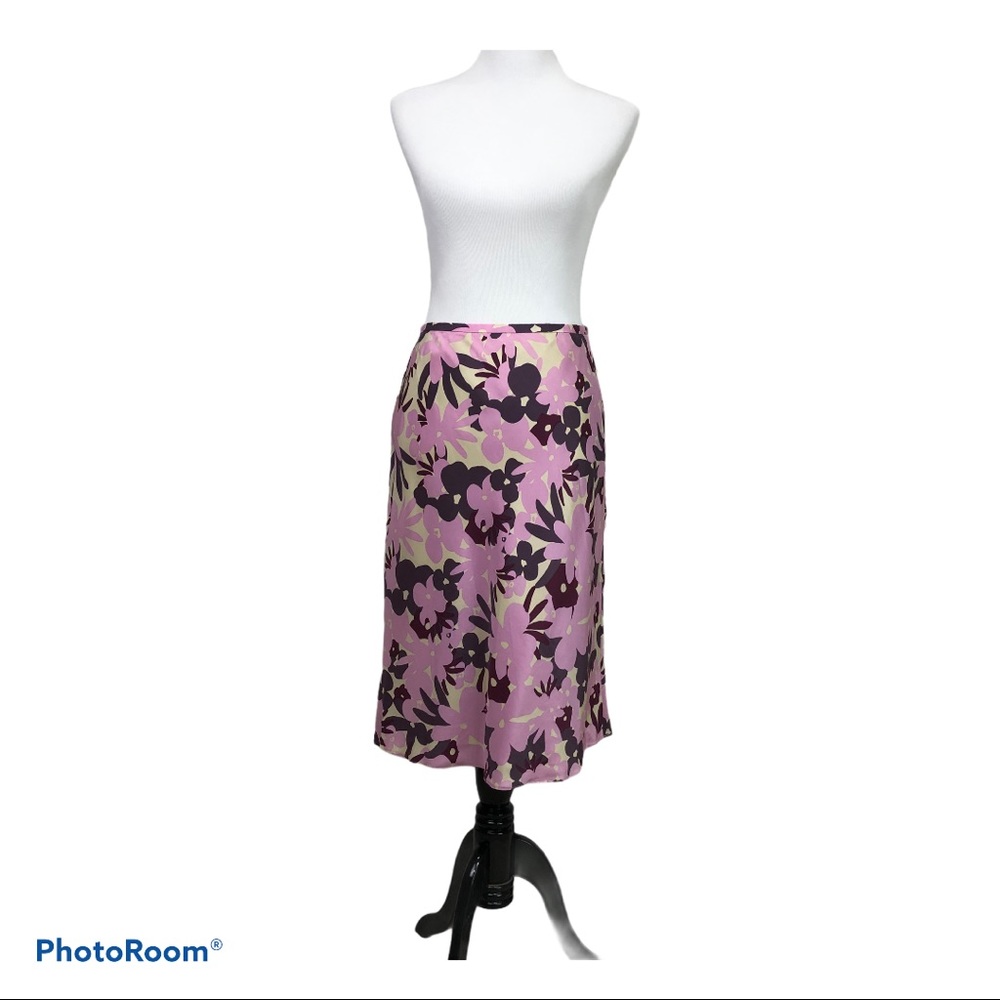 Banana Republic side zip lined floral print pink silk skirt